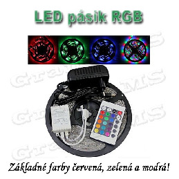 Vodeodolný svetelný LED pás RGB, 5m + zdroj + ovládač