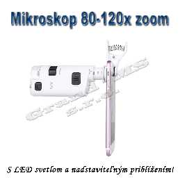 Vreckový mikroskop či lupa s 80x - 120x zväčšením a LED svetlom