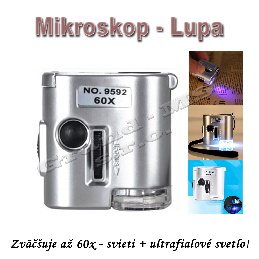 Vreckový mikroskop a lupa so 60 x zväčšením a LED  podsvietením - typ B