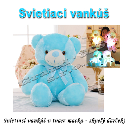 Svietiaci vankúš V TME  -  MACKO 50cm  modrý