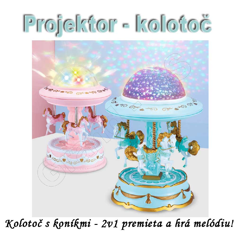 Projektor rotujúci kolotoč, model Koníky ružový_product_product_product