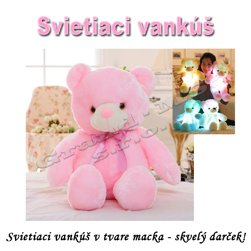 Svietiaci vankúš V TME  -  MACKO, ružový_product_product_product_product_product_product_product_product