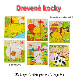 Drevené kocky pre najmeších 6 motívov - Domáce zvieratká 