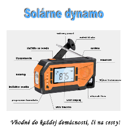 Multifunkčné solárne LED dynamo s kľukou, powerbankou, rádiom a LCD obrazovkou