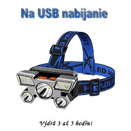 Svietidlo - turistická čelovka 5 COB LED vodotesná - 1200mAh USB nabíjanie