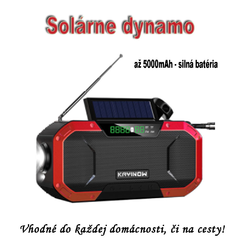 Multifunkčné solárne LED dynamo s kľukou, powerbankou, rádiom, bluetooth  a  displejom  - červené_product_product