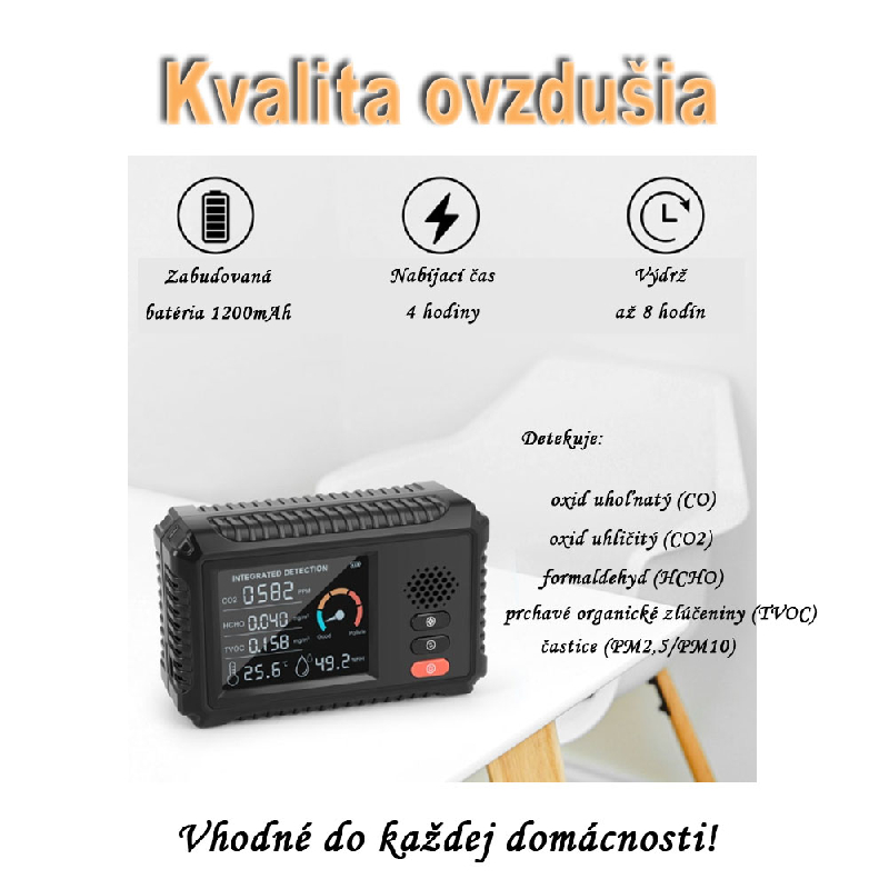 Profesionálny monitor kvality vzduchu s LCD displejom - PM2,5, PM10, HCHO a Tvoc