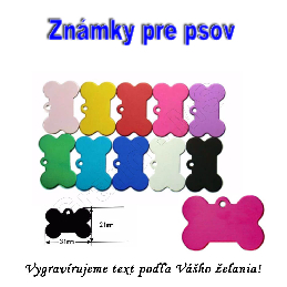 Alumíniová známka pre psov KOSTIČKA 31x21mm s Vašim textom