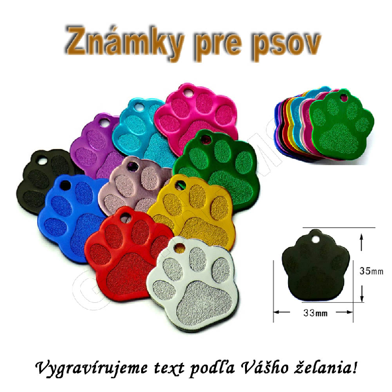 Alumíniová známka pre psov LABKA  35x33mm s Vašim textom