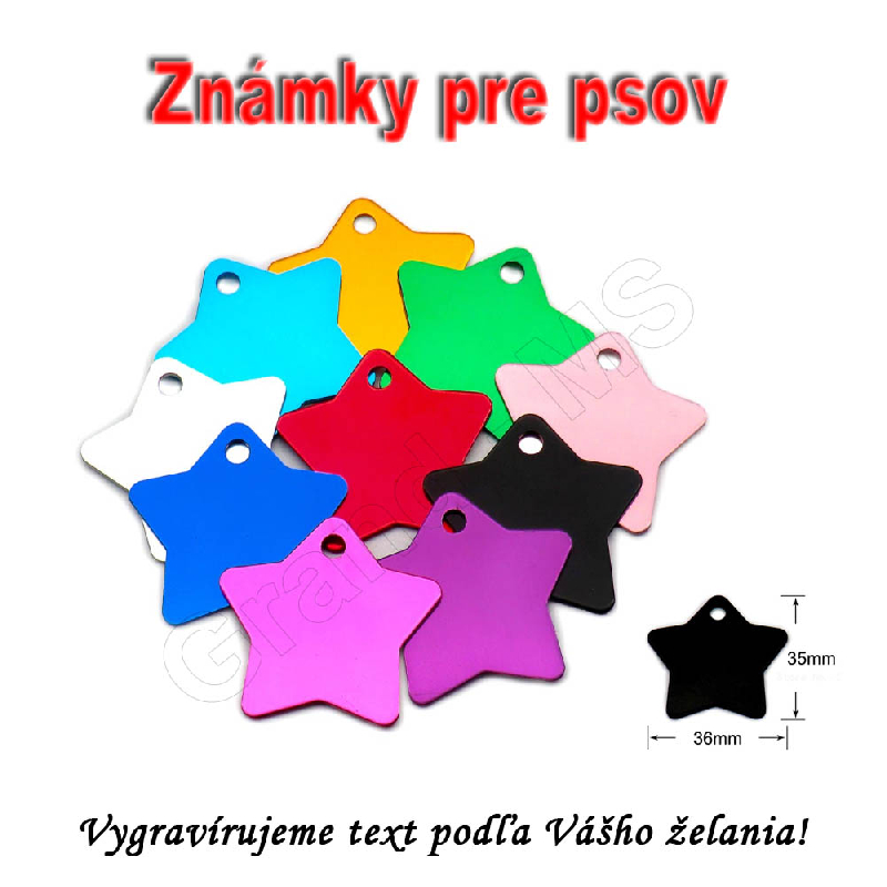 Alumíniová známka pre psov HVIEZDA 36x35mm s Vašim textom