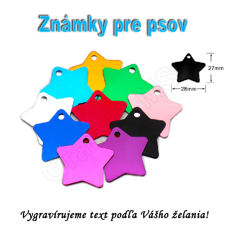 Alumíniová známka pre psov HVIEZDA 28x27mm s Vašim textom