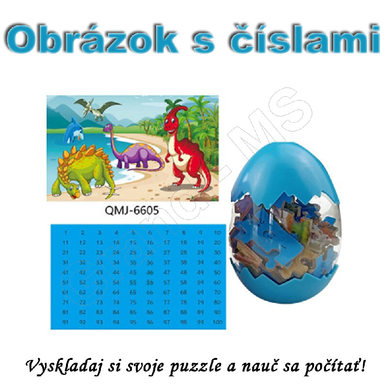 Detské drevené puzzle s dinosaurami a číslovaním - typ B