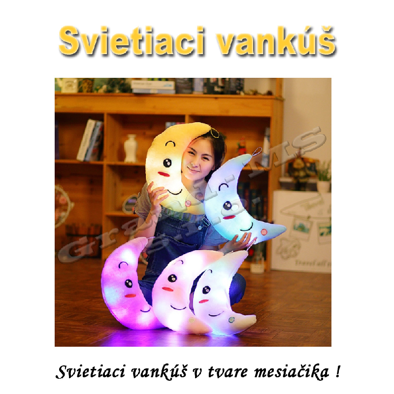 Svietiaci vankúš V TME  -  MESIAČIK, žltý