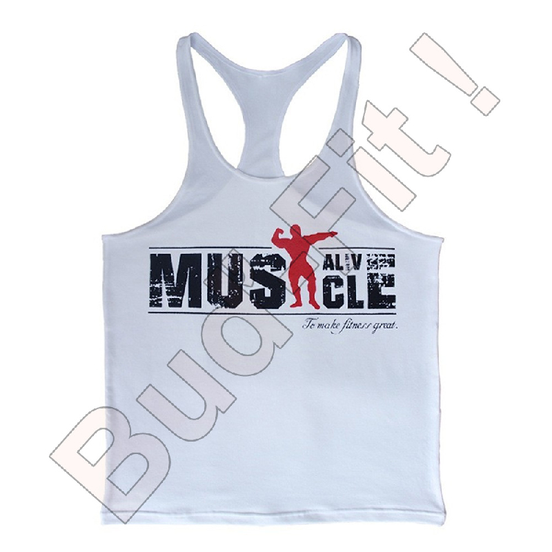 Pánske fitness tielko RANGER- US,  motív MUSCLE ALIVE - biele_product