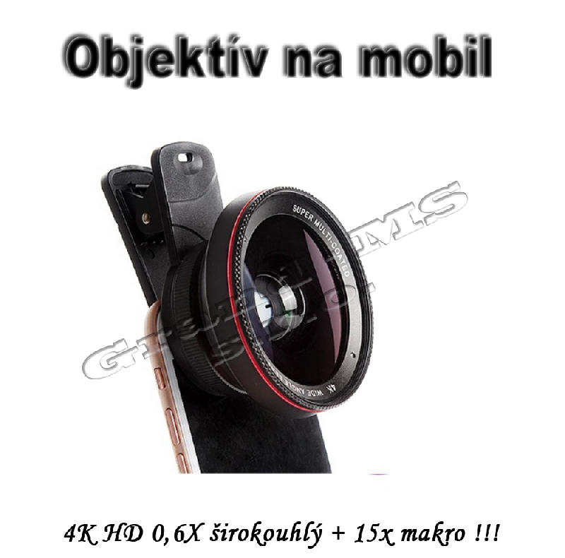 Populárny 4k HD objektív 0,6x širokouhlý na selfie + makro 15x