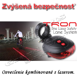 Zadné svetlo na bicykel  s 2 lasermi, 5 LED