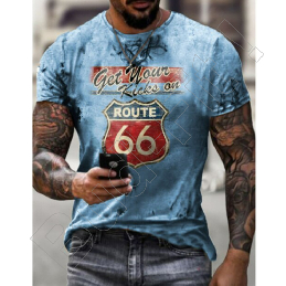 Pánske fitness tričko RANGER™,  motív ROUTE66 - bledomodrá