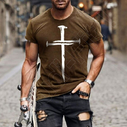 Pánske fitness tričko RANGER™,  motív CROSS - hnedá