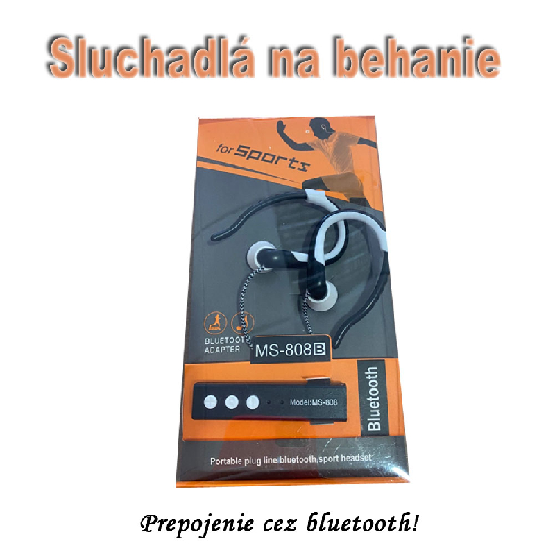 Športové sluchadlá na beh s bluetooth adaptérom MS808 - čiernobiele